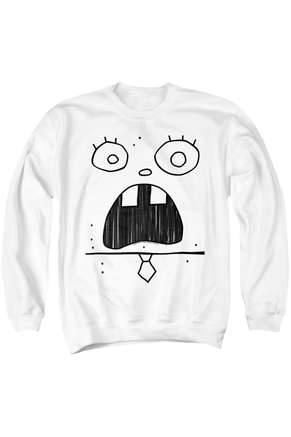 SpongeBob Doogle Face Unisex Adult Crewneck Sweatshirt, White, Small