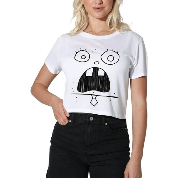 SpongeBob SquarePants SpongeBob Doogle Face Women's Crop Top T-Shirt, White, Medium