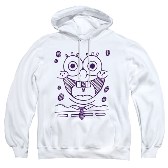 SpongeBob SquarePants SpongeBob Felt Pen Grin Adult Pull-Over Hoodie, White, Medium