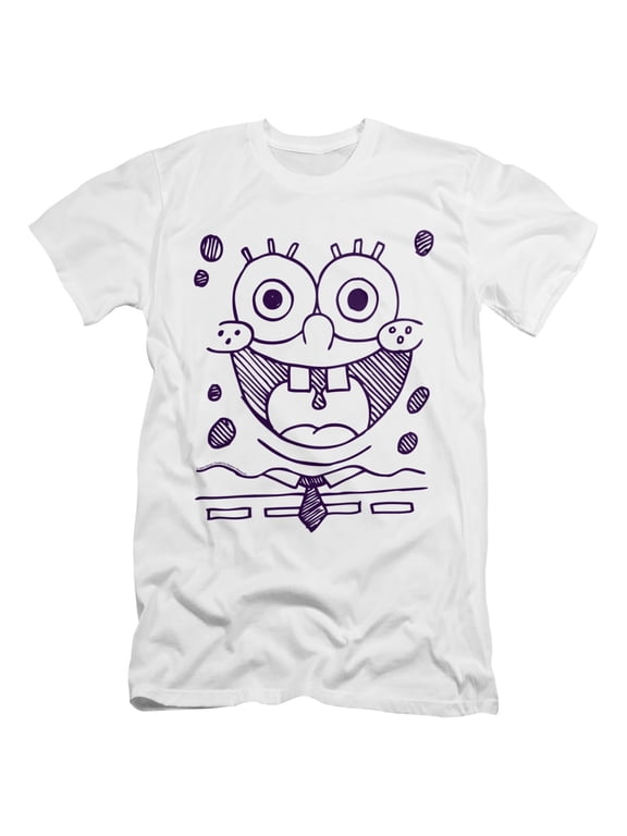 SpongeBob Felt Pen Grin Unisex Adult Canvas Brand T Shirt, White, Small