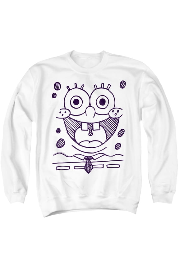 SpongeBob Felt Pen Grin Unisex Adult Crewneck Sweatshirt, White, Large
