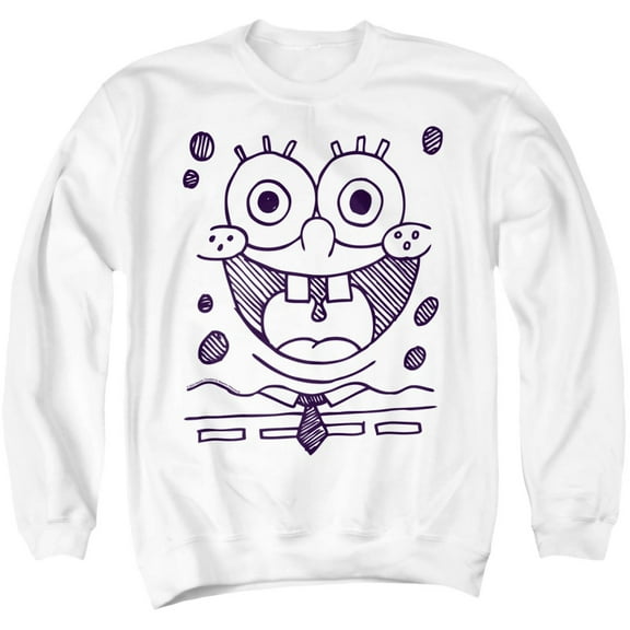 SpongeBob SquarePants SpongeBob Felt Pen Grin Unisex Adult Crewneck Sweatshirt, White, X-Large