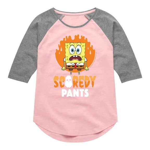 SpongeBob SquarePants - SpongeBob Scaredy Pants - Toddler And Youth Girls Raglan Graphic T-Shirt
