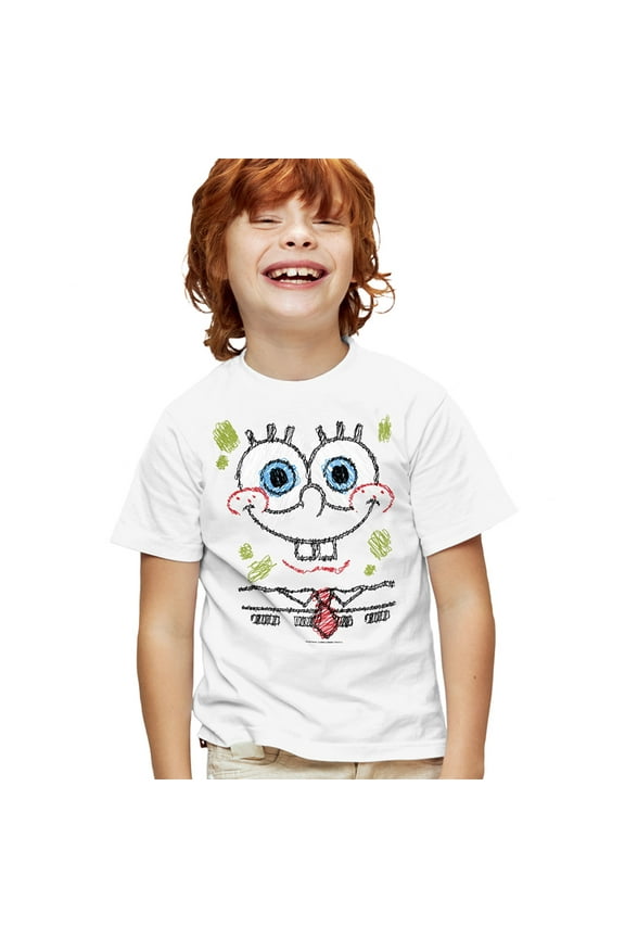SpongeBob Scribble Smile Kids T Shirt for Youth Boys and Girls, Yellow, Large