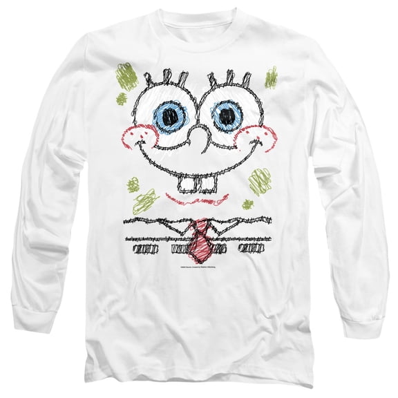 SpongeBob SquarePants SpongeBob Scribble Smile Unisex Adult Long-Sleeve T Shirt, White, Medium