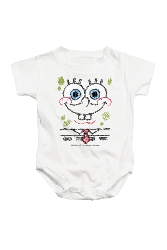 SpongeBob Scribble Smile Unisex Infant Snap Suit for Baby, White, Medium