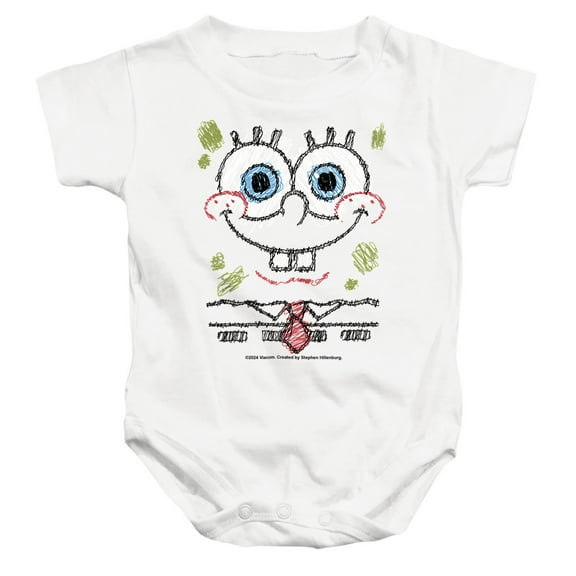 SpongeBob SquarePants SpongeBob Scribble Smile Unisex Infant Snap Suit for Baby, White, Medium