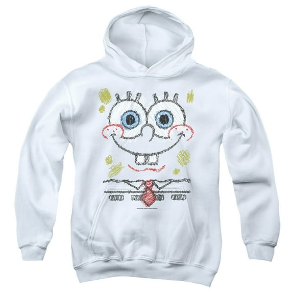 SpongeBob SquarePants SpongeBob Scribble Smile Youth Kids Boy/Girls Pull-Over Hoodie, White, X-Large
