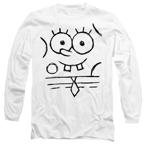 SpongeBob SquarePants SpongeBob Sketch Smile Unisex Adult Long-Sleeve T Shirt, White, Medium