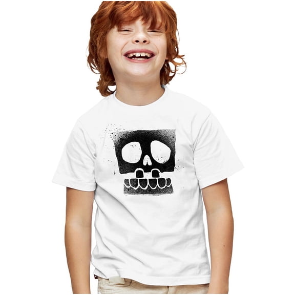 SpongeBob SquarePants SpongeBob Skull Spray Kids T Shirt for Youth Boys and Girls, White, Large