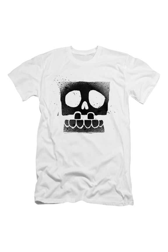 SpongeBob Skull Spray Unisex Adult Canvas Brand T Shirt, White, 2X-Large