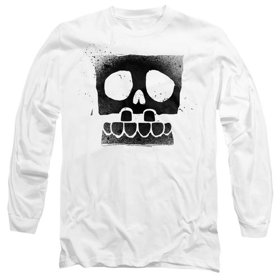 SpongeBob SquarePants SpongeBob Skull Spray Unisex Adult Long-Sleeve T Shirt, White, Large
