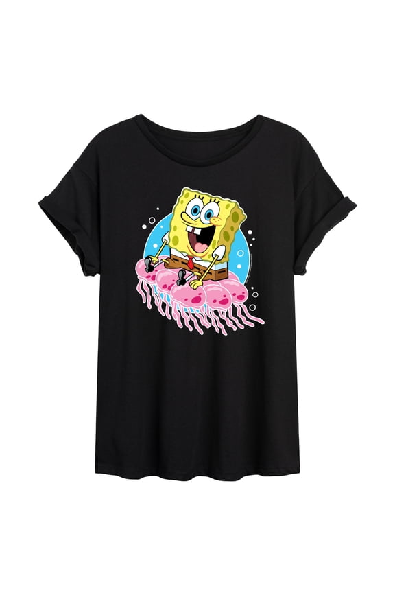 - Spongebob And Jellyfish - Juniors Ideal Flowy Muscle T-Shirt