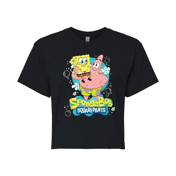 SpongeBob SquarePants - Spongebob And Patrick Logo - Juniors Cropped Cotton Blend T-Shirt