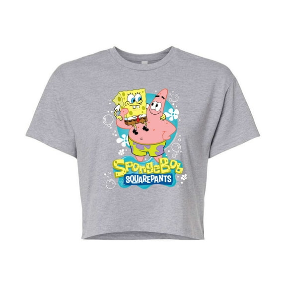 SpongeBob SquarePants - Spongebob And Patrick Logo - Juniors Cropped Cotton Blend T-Shirt