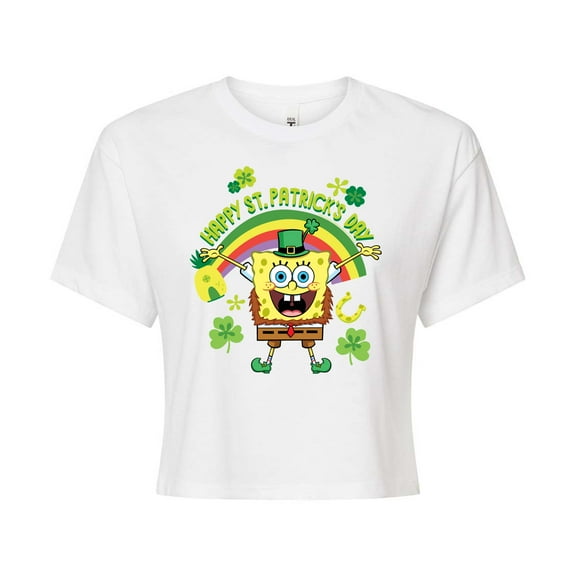 SpongeBob SquarePants - Spongebob Happy St. Patricks Day - Juniors Cropped Cotton Blend T-Shirt