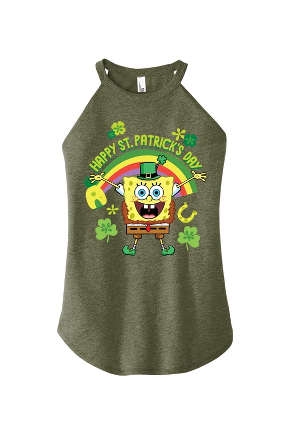 - Spongebob Happy St. Patricks Day - Juniors High Neck Tank Top