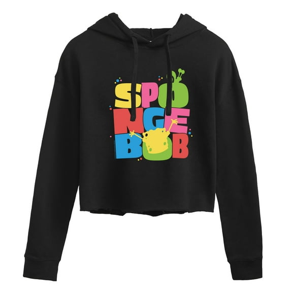 SpongeBob SquarePants - Spongebob Lettering - Juniors Cropped Pullover Hoodie