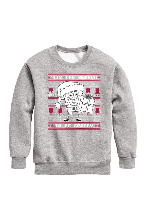 - Spongebob Xmas Sweater Graphic Long Sleeve Fleece Sweatshirt