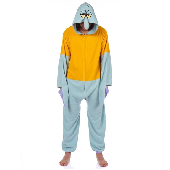 SpongeBob SquarePants Squidward Adult Costume Pajama Union Suit Kigurumi 3D Hood Fleece 1PC Loungewear For Men Women