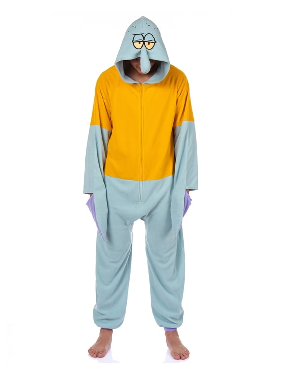 SpongeBob SquarePants Squidward Adult Costume Pajama Union Suit Kigurumi 3D Hood Fleece 1PC Loungewear For Men Women