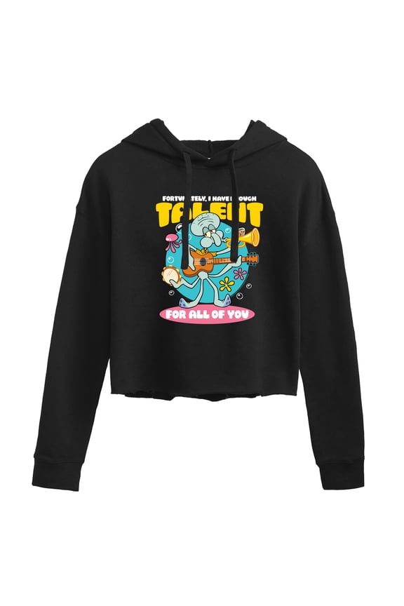 - Squidward Enough Talent For All Of You - Juniors Cropped Pullover Hoodie
