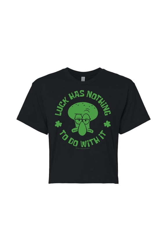 - Squidward Luck - Juniors Cropped Cotton Blend T-Shirt