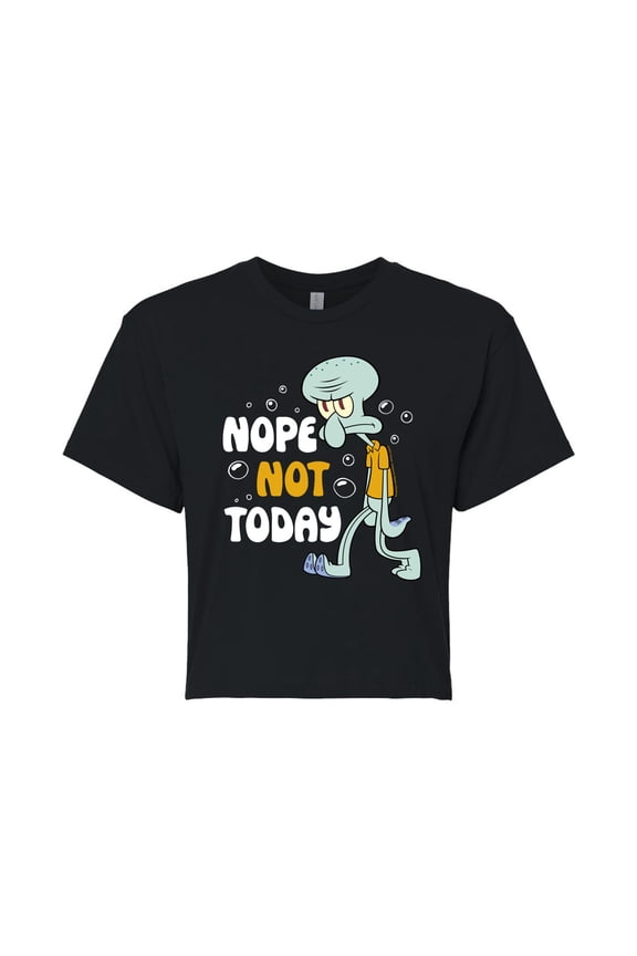 - Squidward Nope Not Today - Juniors Cropped Cotton Blend T-Shirt