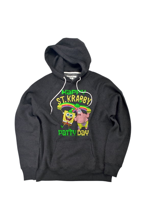 St Patrick's Day St. Krabby Patty Day Unisex Adult Slim Fit Pull-Over Heather Hoodie, Charcoal, Medium