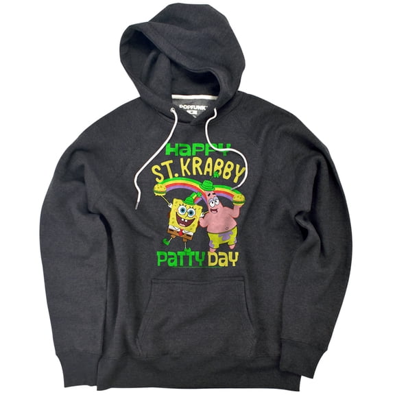 SpongeBob SquarePants St Patrick's Day St. Krabby Patty Day Unisex Adult Slim Fit Pull-Over Heather Hoodie, Charcoal, Small