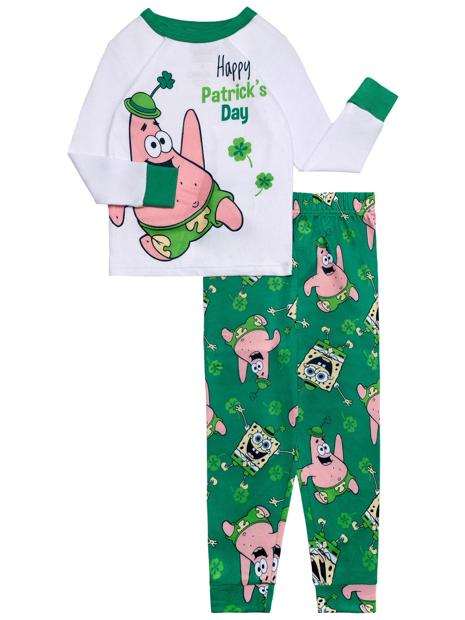 SpongeBob SquarePants St.Patricks Day 2-Piece Long Sleeve and Pant Snug Fit Pajama Set, Sizes 4-10