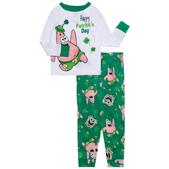 SpongeBob SquarePants St.Patricks Day 2-Piece Long Sleeve and Pant Pajama Set, Sizes 4-10