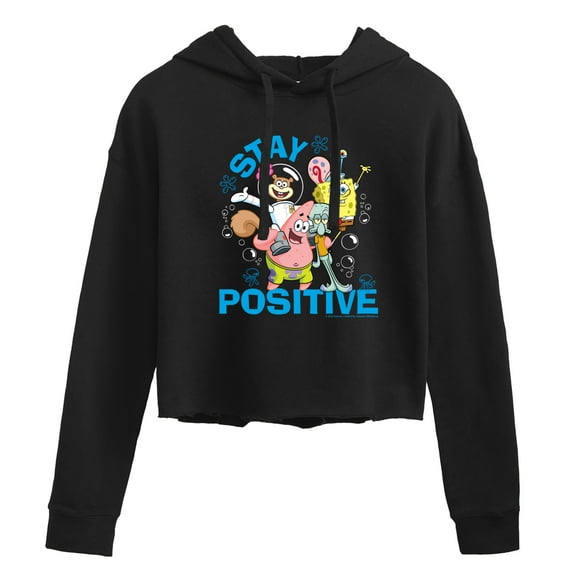 SpongeBob SquarePants - Stay Positive Spongebob And Friends - Juniors Cropped Pullover Hoodie