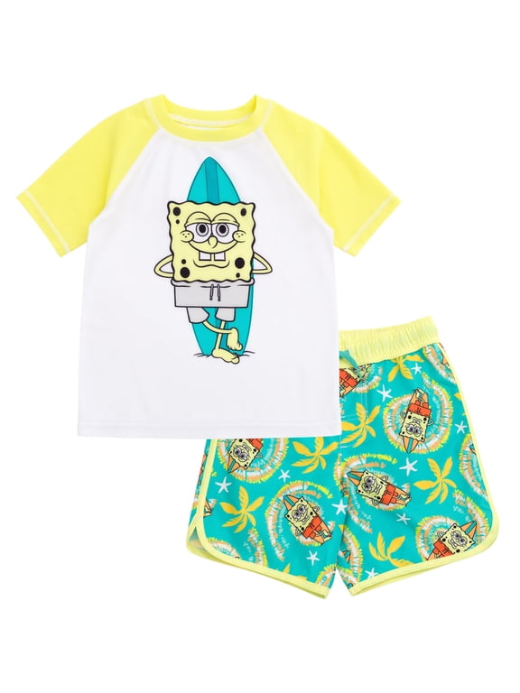 Surfboard UPF 50+ Rash Guard and Swim Trunks Outfit Set Little Kid to Big Kid