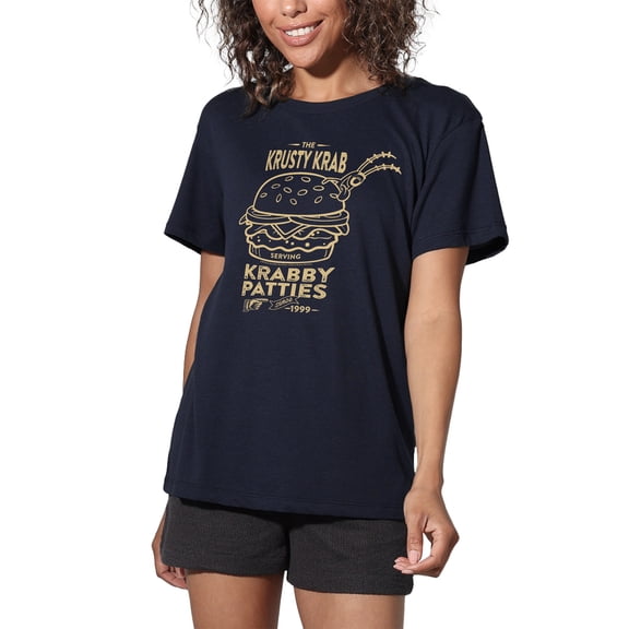 SpongeBob SquarePants The Krusty Krab Shock Mono Women's Loose T-Shirt, Navy, Medium