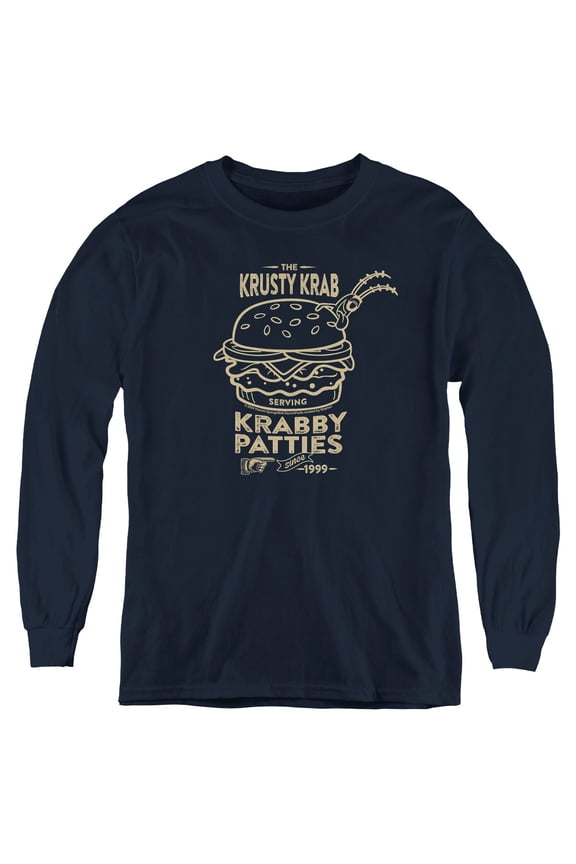 The Krusty Krab Shock Mono Youth Long Sleeve T Shirt, Navy, Small