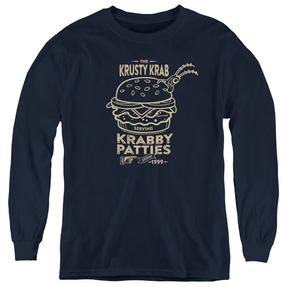 SpongeBob SquarePants The Krusty Krab Shock Mono Youth Long Sleeve T Shirt, Navy, X-Large