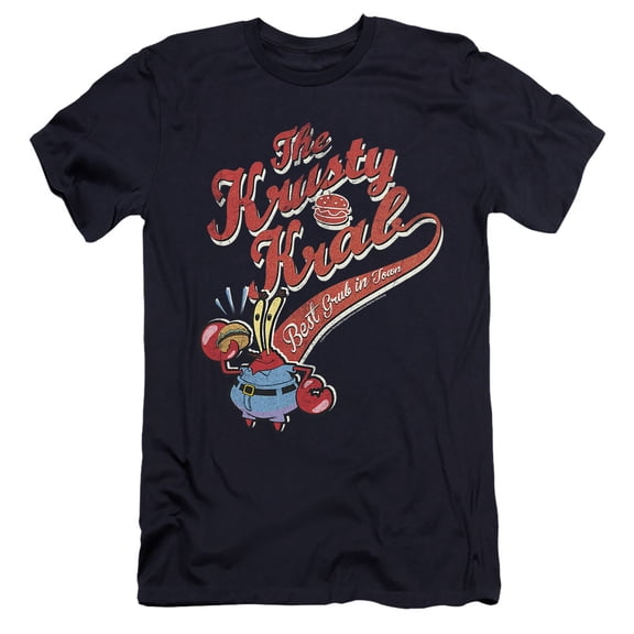 SpongeBob SquarePants The Krusty Krab Unisex Adult Canvas Brand T Shirt, Navy, Large