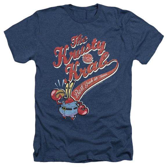 SpongeBob SquarePants The Krusty Krab Unisex Adult Heather T Shirt, Navy Heather, X-Large