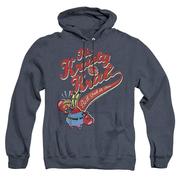 SpongeBob SquarePants The Krusty Krab Unisex Adult Pull-Over Heather Hoodie, Navy Heather, 2X-Large