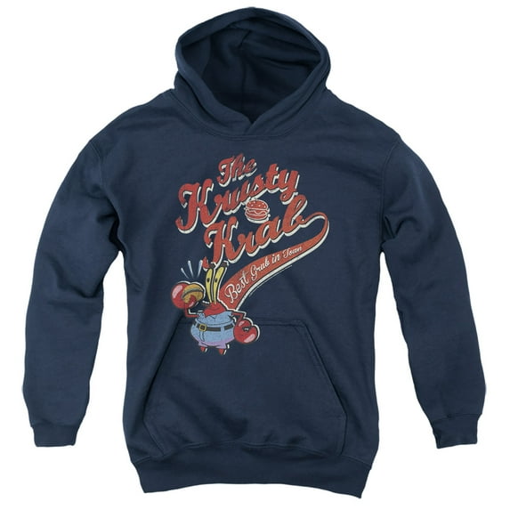 SpongeBob SquarePants The Krusty Krab Youth Kids Boy/Girls Pull-Over Hoodie, Navy, Medium