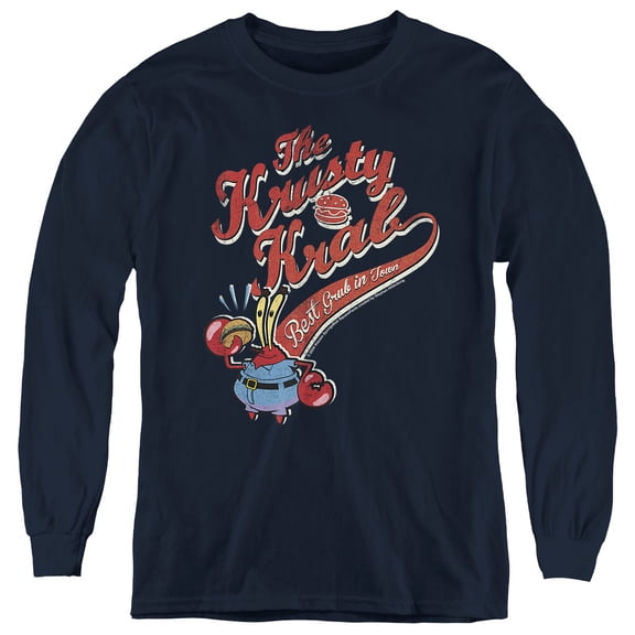 SpongeBob SquarePants The Krusty Krab Youth Long Sleeve T Shirt, Navy, X-Large