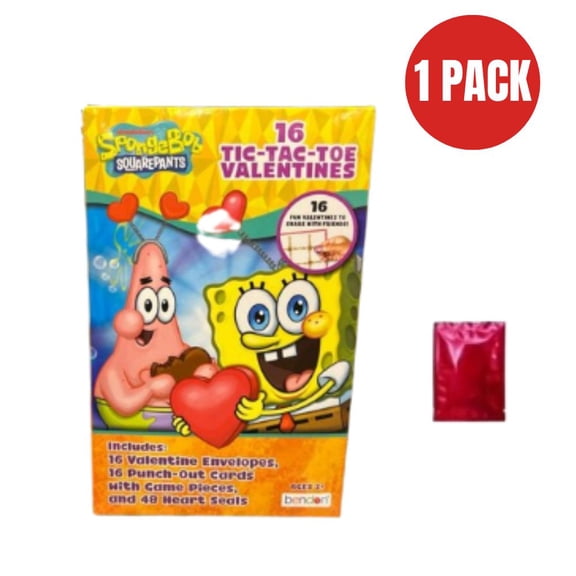 SpongeBob SquarePants Tic-Tac-Toe Valentines - 16 Count Classroom Exchange Cards BONUS LaPrima Morceau Bonbon