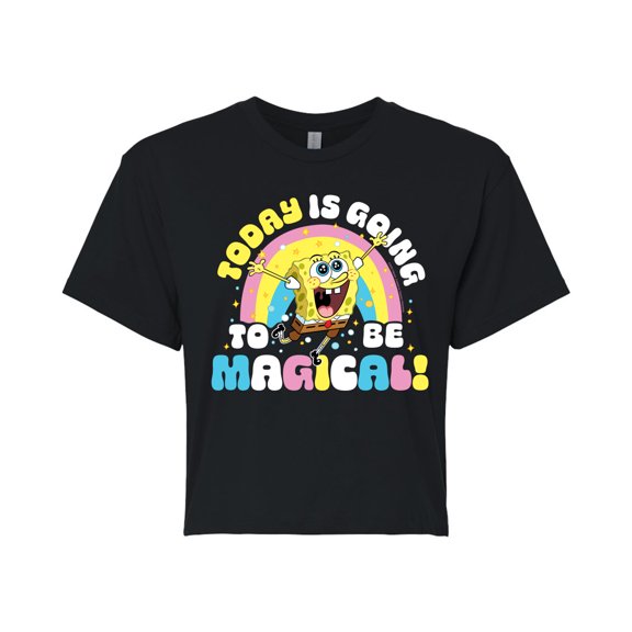 SpongeBob SquarePants - Today Is Going To Be Magical - Juniors Cropped Cotton Blend T-Shirt