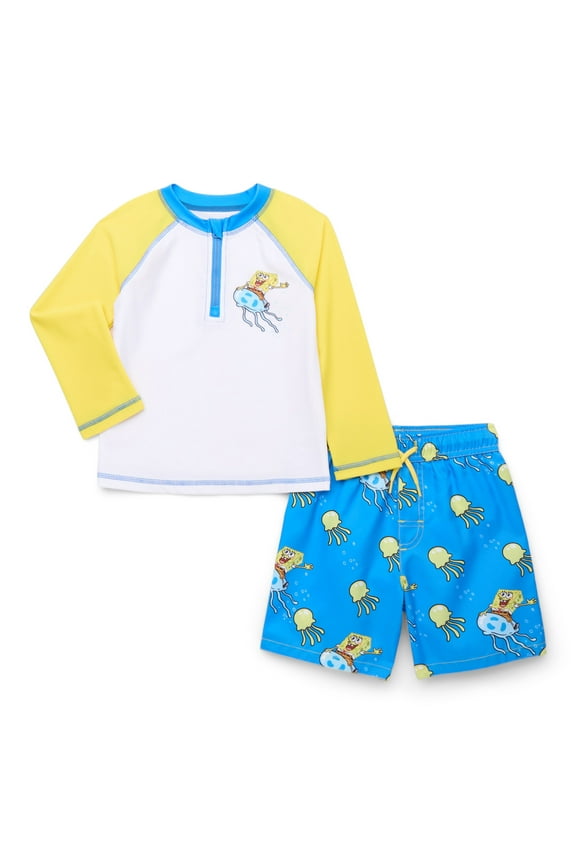 Character Toddler Boy Long- Sleeve Rash Guard and Swim Trunks, 2-Piece, Size 12M-5T