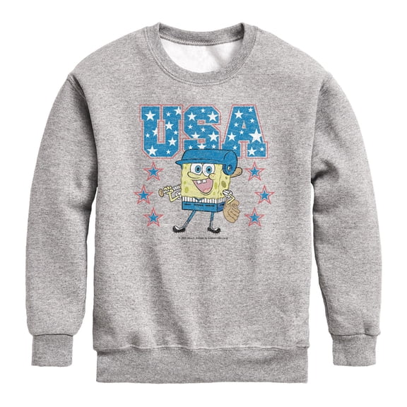 SpongeBob SquarePants - Usa Baseball - Youth Boys Crew Fleece Sweatshirt