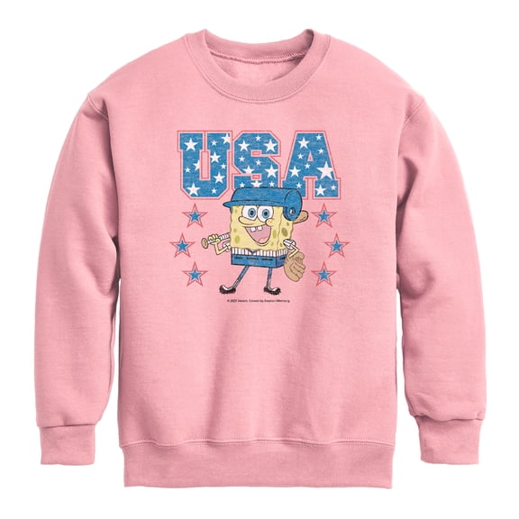 SpongeBob SquarePants - Usa Baseball - Youth Boys Crew Fleece Sweatshirt