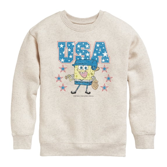 SpongeBob SquarePants - Usa Baseball - Youth Boys Crew Fleece Sweatshirt