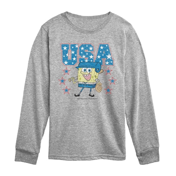 SpongeBob SquarePants - Usa Baseball - Youth Boys Long Sleeve Graphic T-Shirt