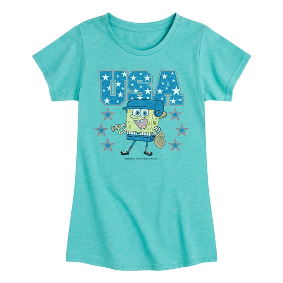 SpongeBob SquarePants - Usa Baseball - Youth Girls Fitted Short Sleeve T-Shirt